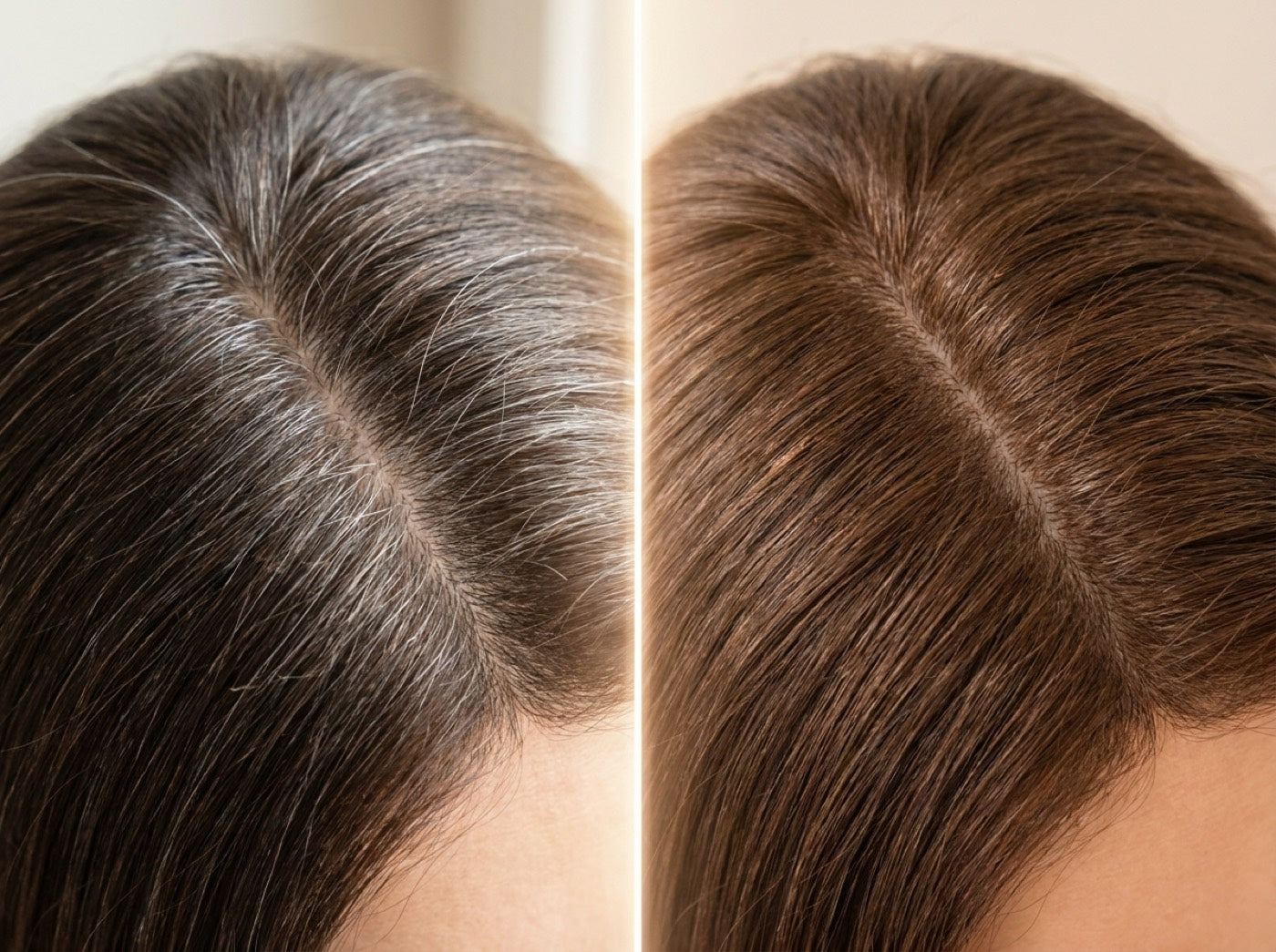 Left: three weeks of regrowth. Right: one pass of Dark Brown.